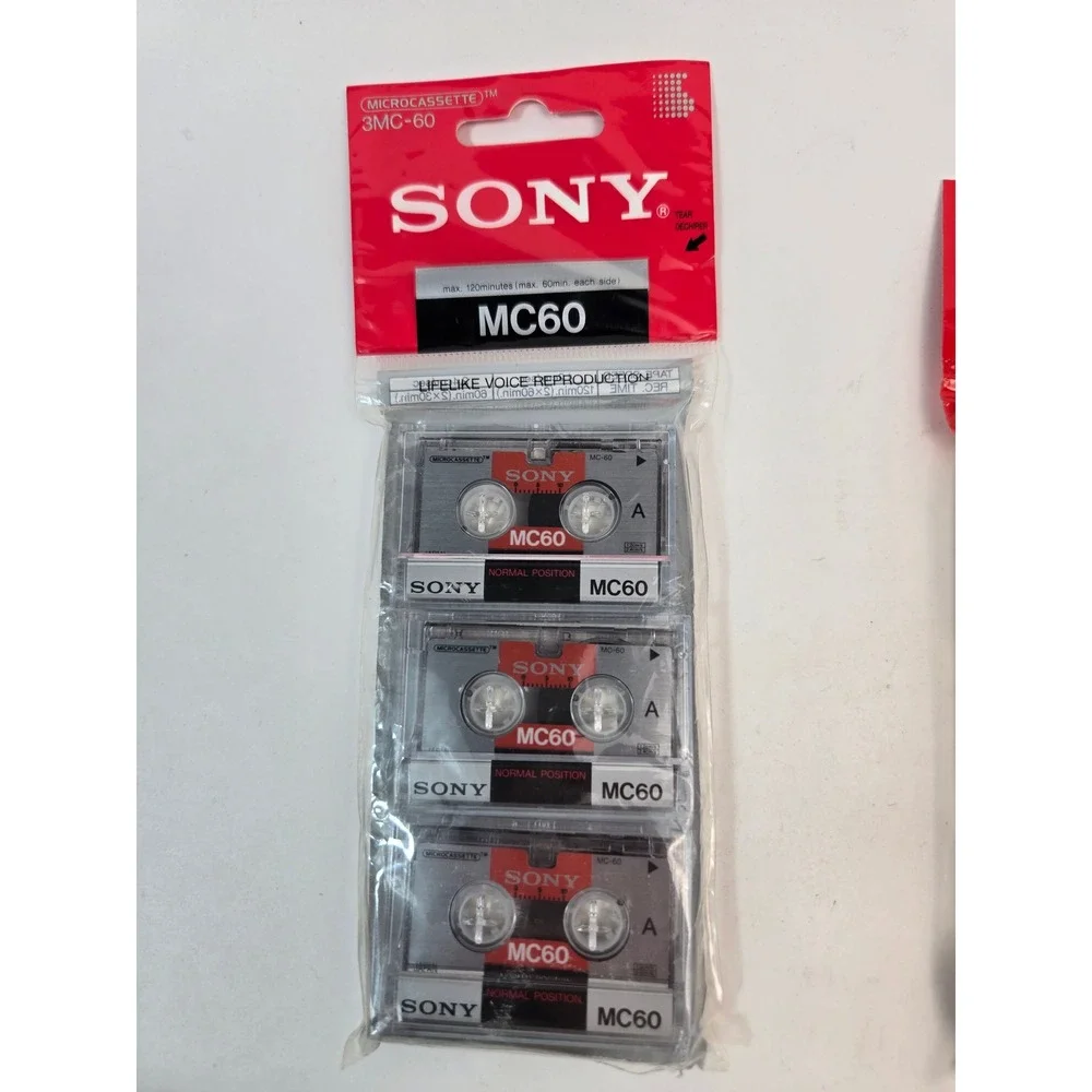 Sony MC-60 Microcassette Tapes Sealed 3-Pack Lot of 2 Voice Tape 60 Min